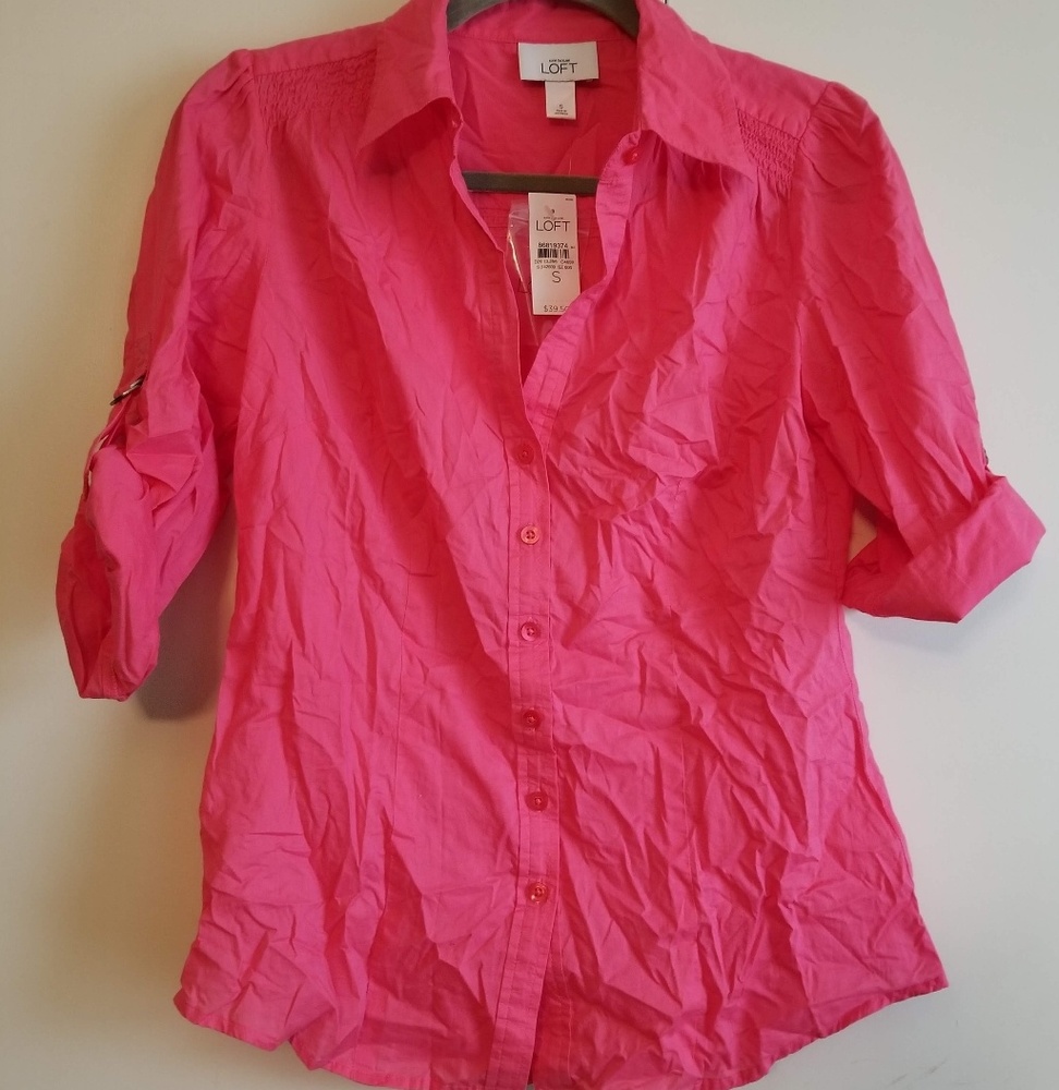 NWT Loft pink roll tab sleeve button up blouse